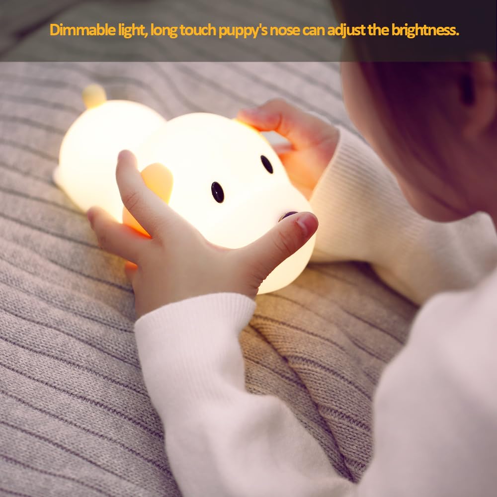 Led Cute Dog Night Light, Dimmable Nursery Puppy Kawaii Lamps, Super Squishy Silicone USB Rechargeable Touch Control Night Lamp for Kids…