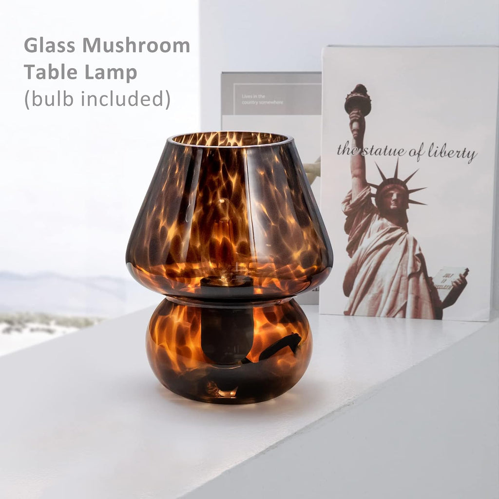 ONEWISH Mushroom Lamp Small Vintage Table Lamp for Bedroom Nightstand, Bedside Lamp Translucent Glass Stepless Dimmable, Murano Aesthetic…