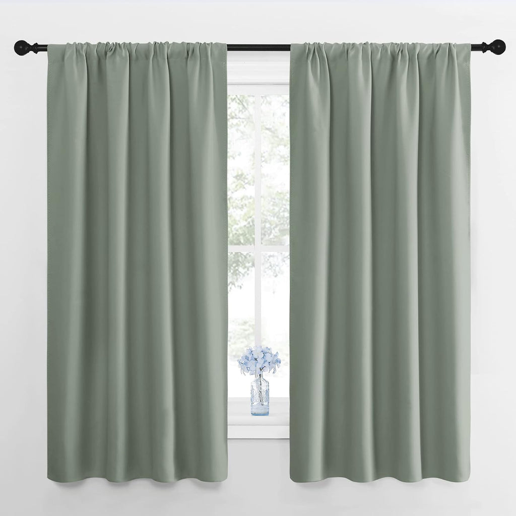 NICETOWN Window Curtains Blackout Drapes - Thermal Insulated Solid Rod Pocket Blackout Curtains/Draperies for Living Room (Greyish Green…