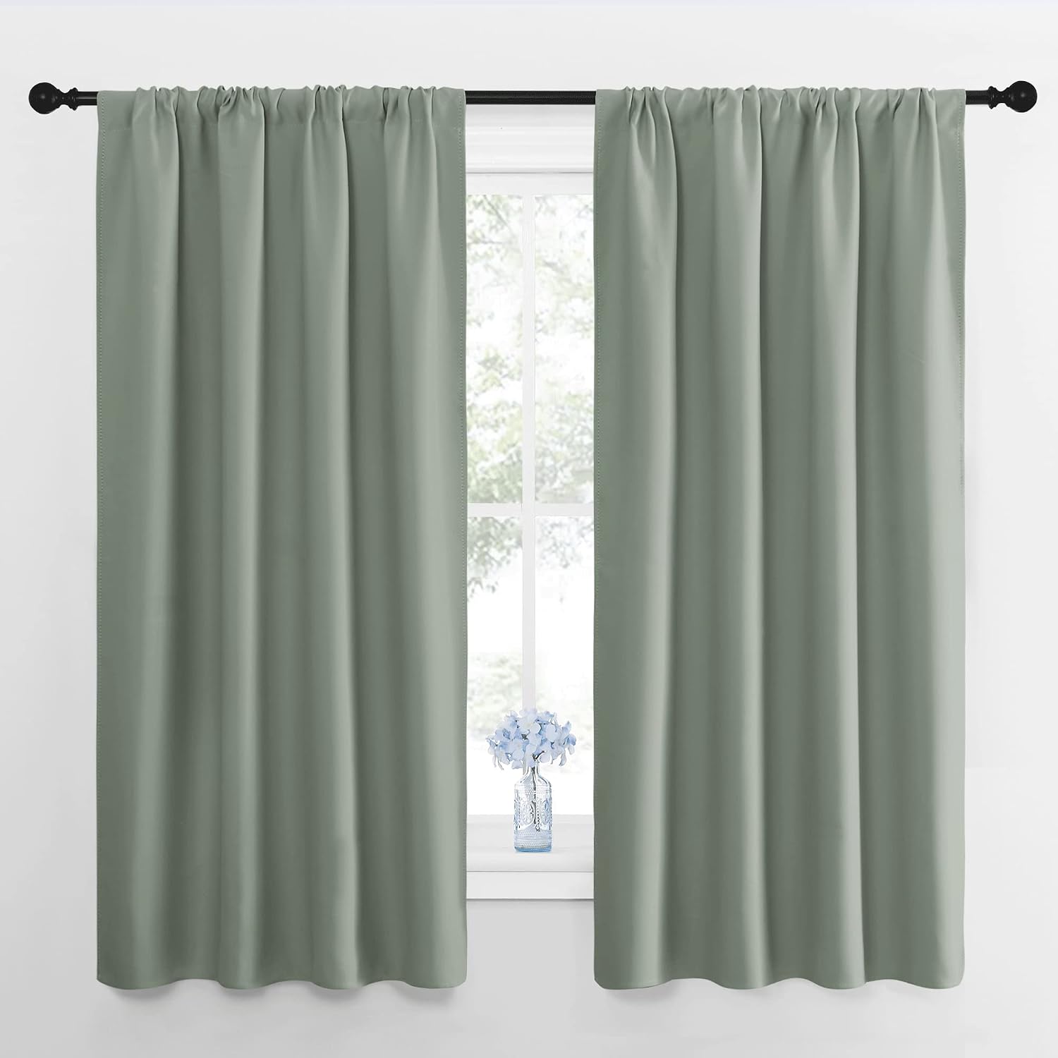 NICETOWN Window Curtains Blackout Drapes - Thermal Insulated Solid Rod Pocket Blackout Curtains/Draperies for Living Room (Greyish Green…