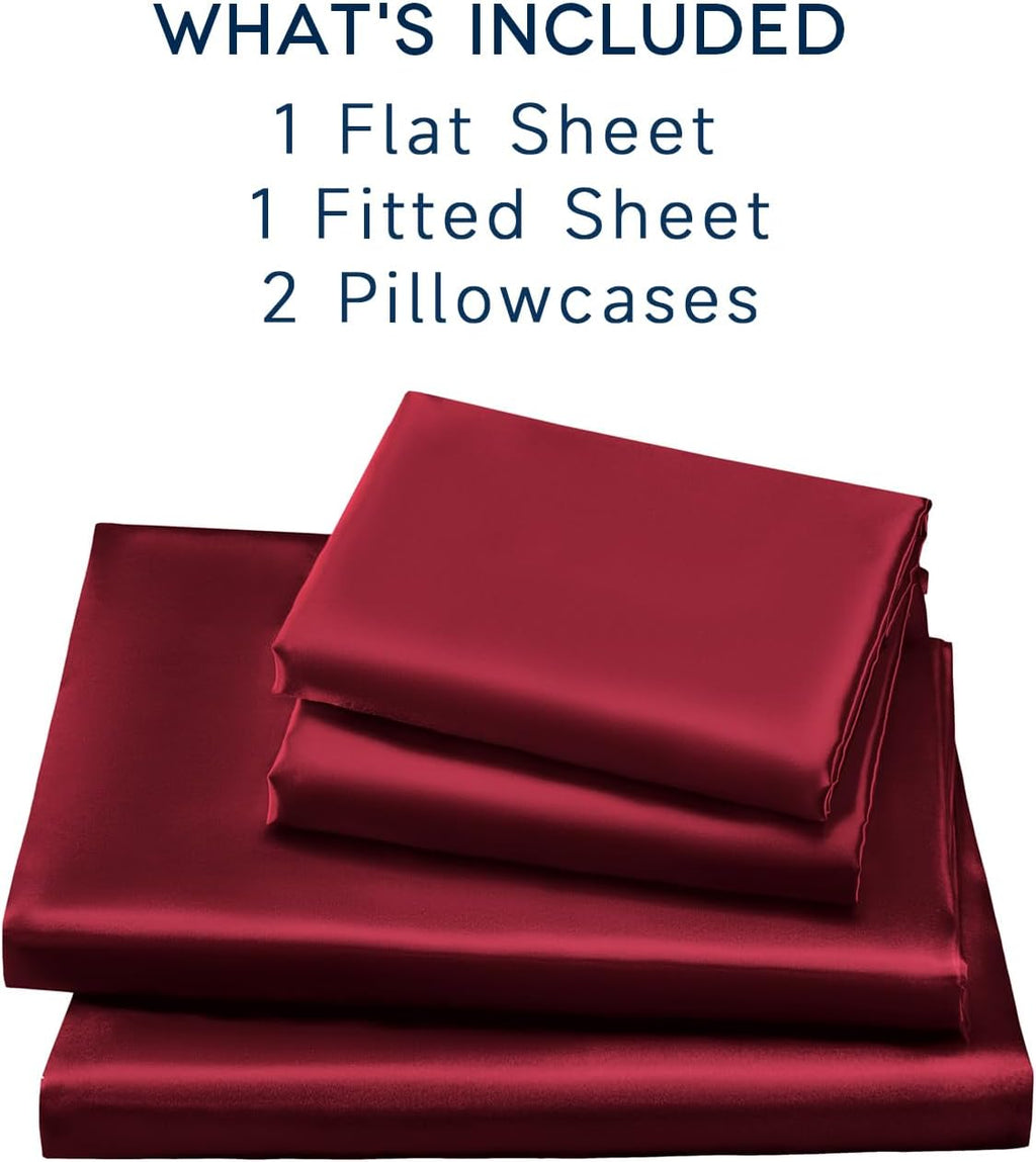 Golal Satin Sheets King Size - 4 Pieces Luxury Silky Soft Bed Sheets, Wrinkle-Free Burgundy Satin Silk Sheet Set with 1 Deep Pocket Fitted…
