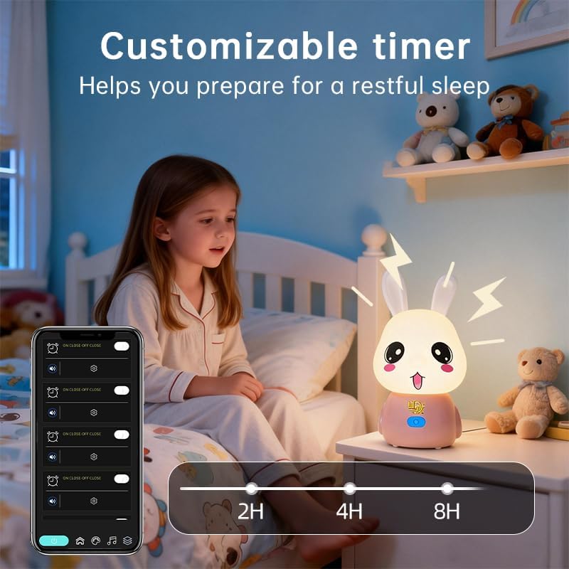 wapentake Cute Bunny Night Light for Kids, 16 Colors Changing Baby Night Light with Bluetooth Speaker & Music, APP Control Rechargeable…