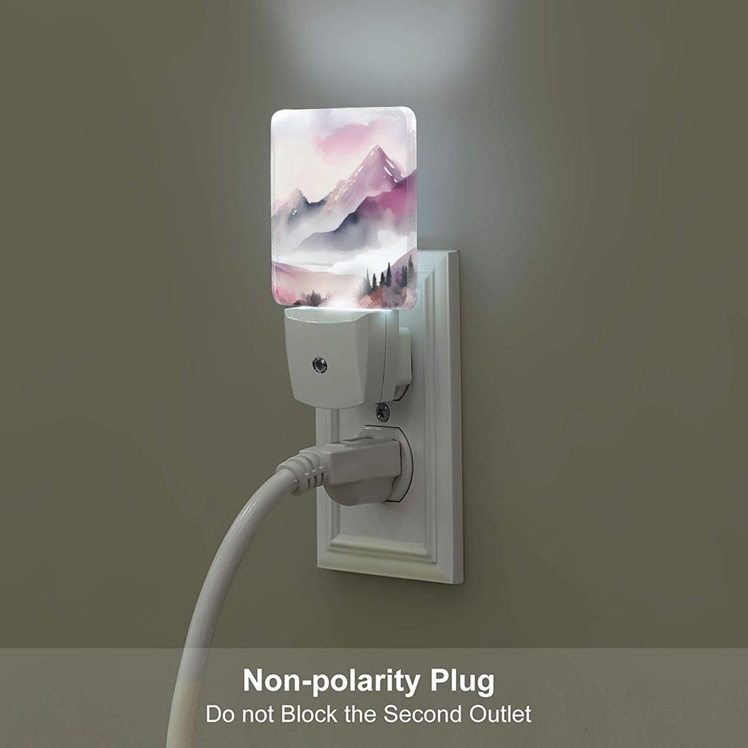 Misty Mountains and Forests Night Light, Plug Into Wall for Boys Girls Bedroom Decorative Square Night Light Lamp 0.5w Sleep Friendly