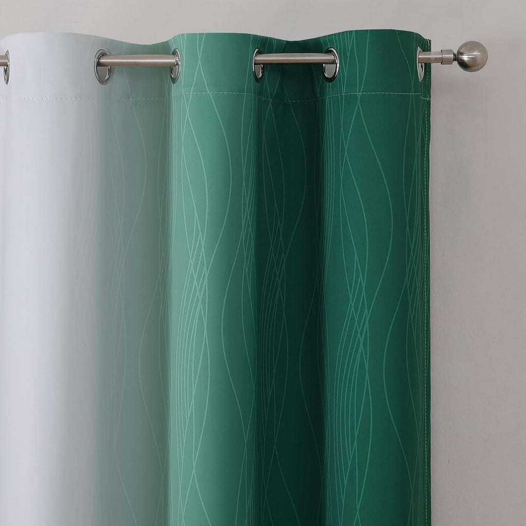 Estelartextiler Estelar Textiler Full Room Darkening Blackout Curtains 72 Inch Length 2 Panels Set, Ombre Greyish White and Green Thermal I…