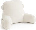 Unisakey Portable Comfy Reading Pillows for Bed Sitting Up(Beige Oeko-Tex), Velvet Back Pillow with Arms & Pockets for Adults, Support…