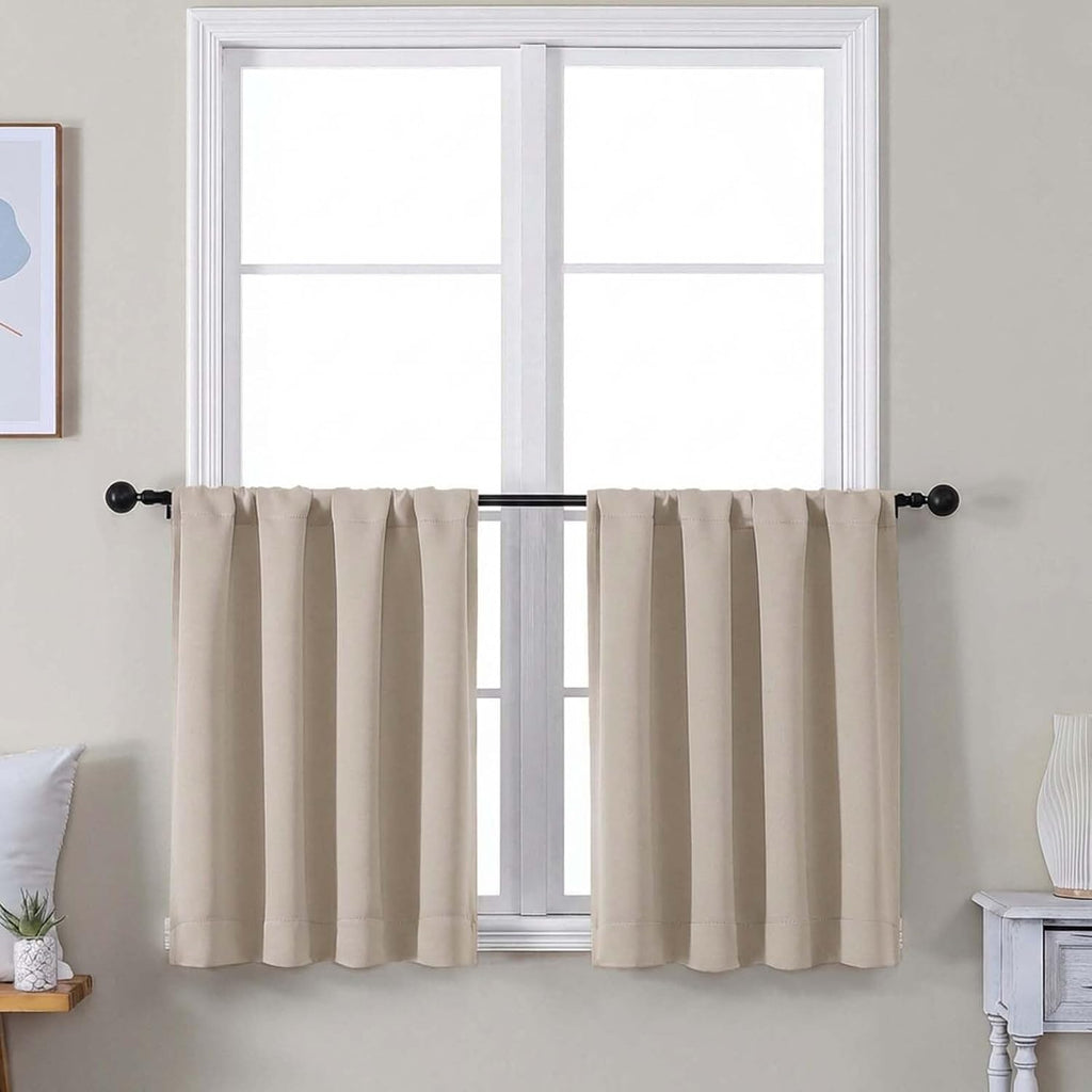 Simplebrand Ava Biscotti Beige Short 30 Inches Blackout Curtain 2 Panels Set, Half Window Rod Pocket Privacy Curtain Tiers for Kitchen, Cur…