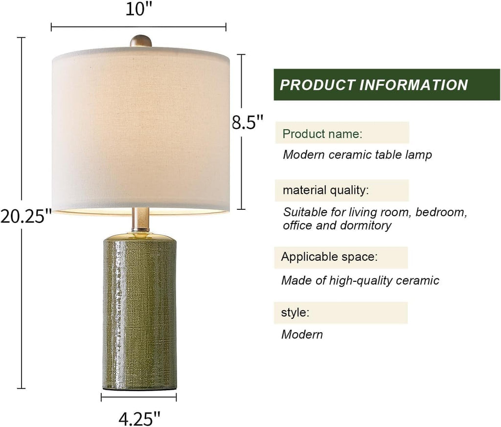 G-SAFAVA 20.25" Small Table Lamps Set of 2 Modern Ceramic Lamps for Living Room Farmhouse Bedside Lamps Boho Lamps for Night Stands Green…