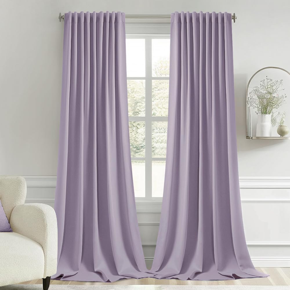 Miulee Lilac Back Tab Blackout Curtains 102 Inch Long 2 Panels Set for Bedroom, Rod Pocket/Pinch Pleated Thermal Insulated Living Room Dark…