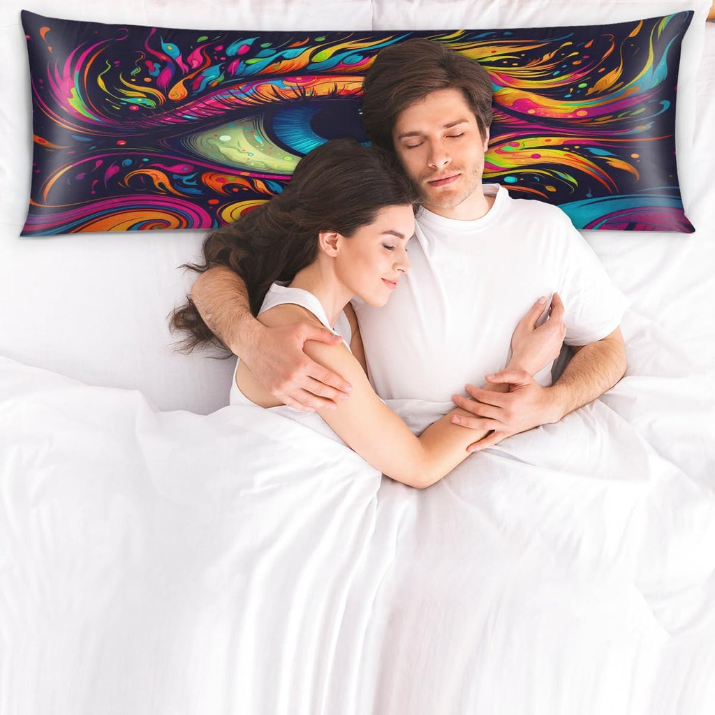Evil Eye Body Pillow Covers Decorative Soft Bedding Satin Pillowcase with Zipper Closure Cooling Breathable Long Pillow Case-21"x 54"