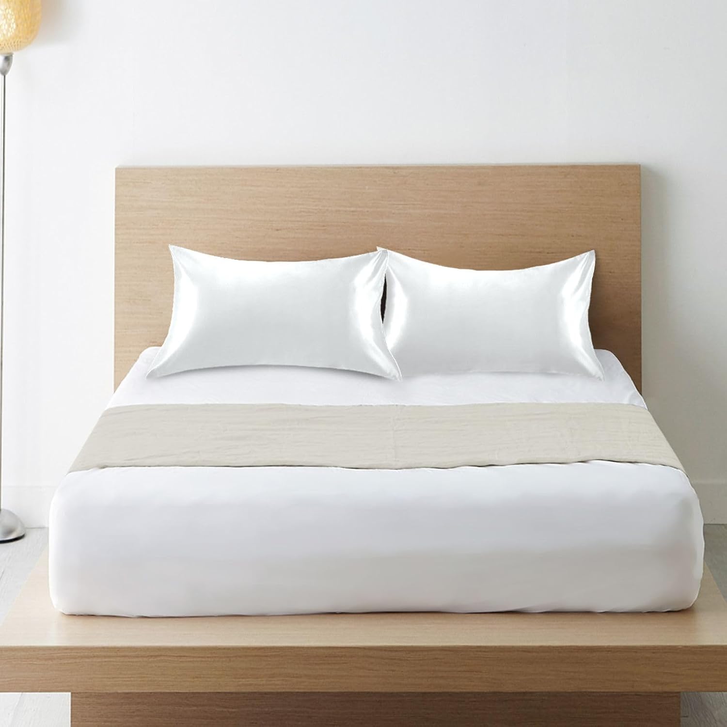 White Color Pillow Covers Silk Pillowcase for Hair and Skin Breathable Soft Satin Pillowcase Queen Size Pillow Case for Women Men Bed Hot…