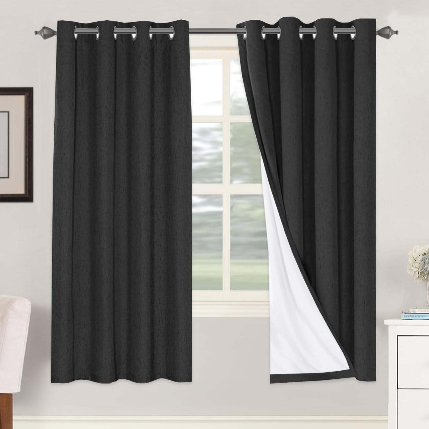 H.VERSAILTEX 100% Blackout Curtains for Bedroom Thermal Insulated Linen Textured Curtains Heat and Full Light Blocking Drapes Living Room…
