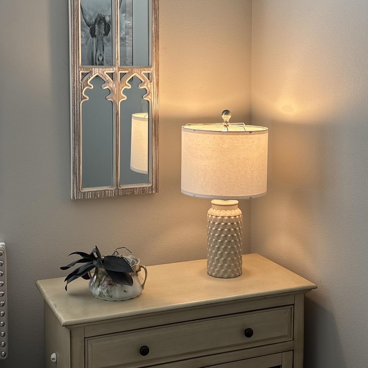 USumkky 20.5" Ceramic Table Lamps Set of 2 - Modern Farmhouse & Boho Style, Bedside Nightstand Lamps for Bedroom, Living Room End Table…