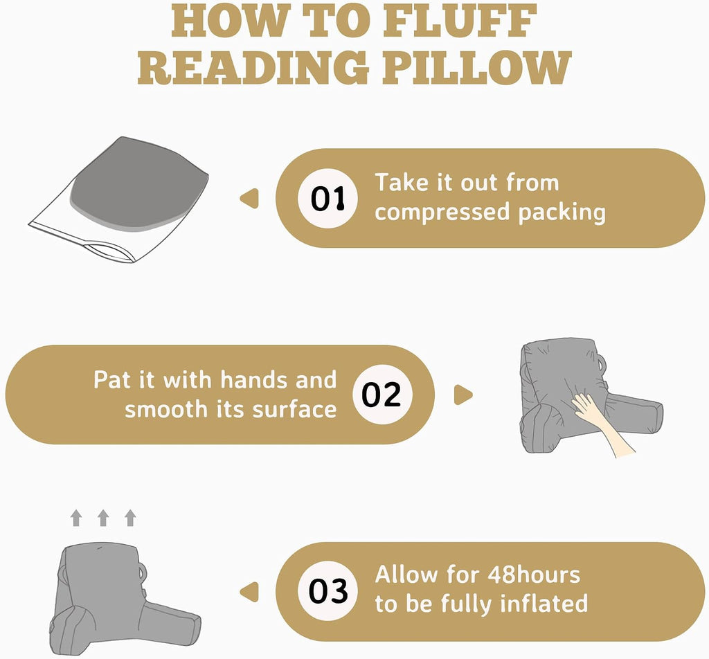 Unisakey Portable Comfy Reading Pillows for Bed Sitting Up(Beige Oeko-Tex), Velvet Back Pillow with Arms & Pockets for Adults, Support…