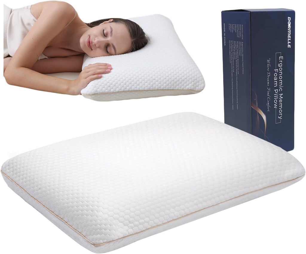 DORMELLE Ergonomic Memory Foam Neck Pillow Bed Pillow, Cooling Fabric, No Pressure Support, Stays Cool, Luxurious Comfort, Queen 2 Pac…