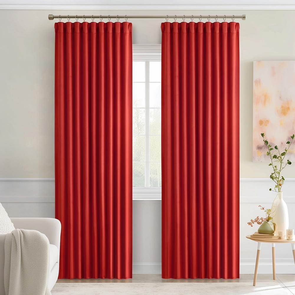 Miulee Christmas Red Back Tab Blackout Curtains 90 Inches Long 2 Panels Set for Living Room Bedroom Privacy, Rod Pocket/Pinch Pleat Thermal…