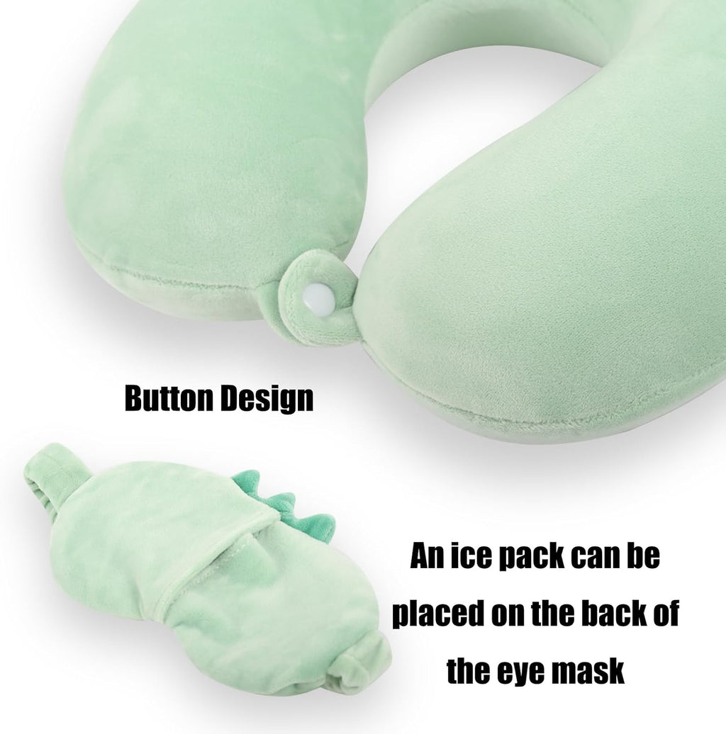 MissSoul Kids Neck Pillow for Travel with Sleep Eye Mask, Cute Travel Neck Pillow, Memory Foam Flight Sleeping Headrest Pillow for Boys & G…