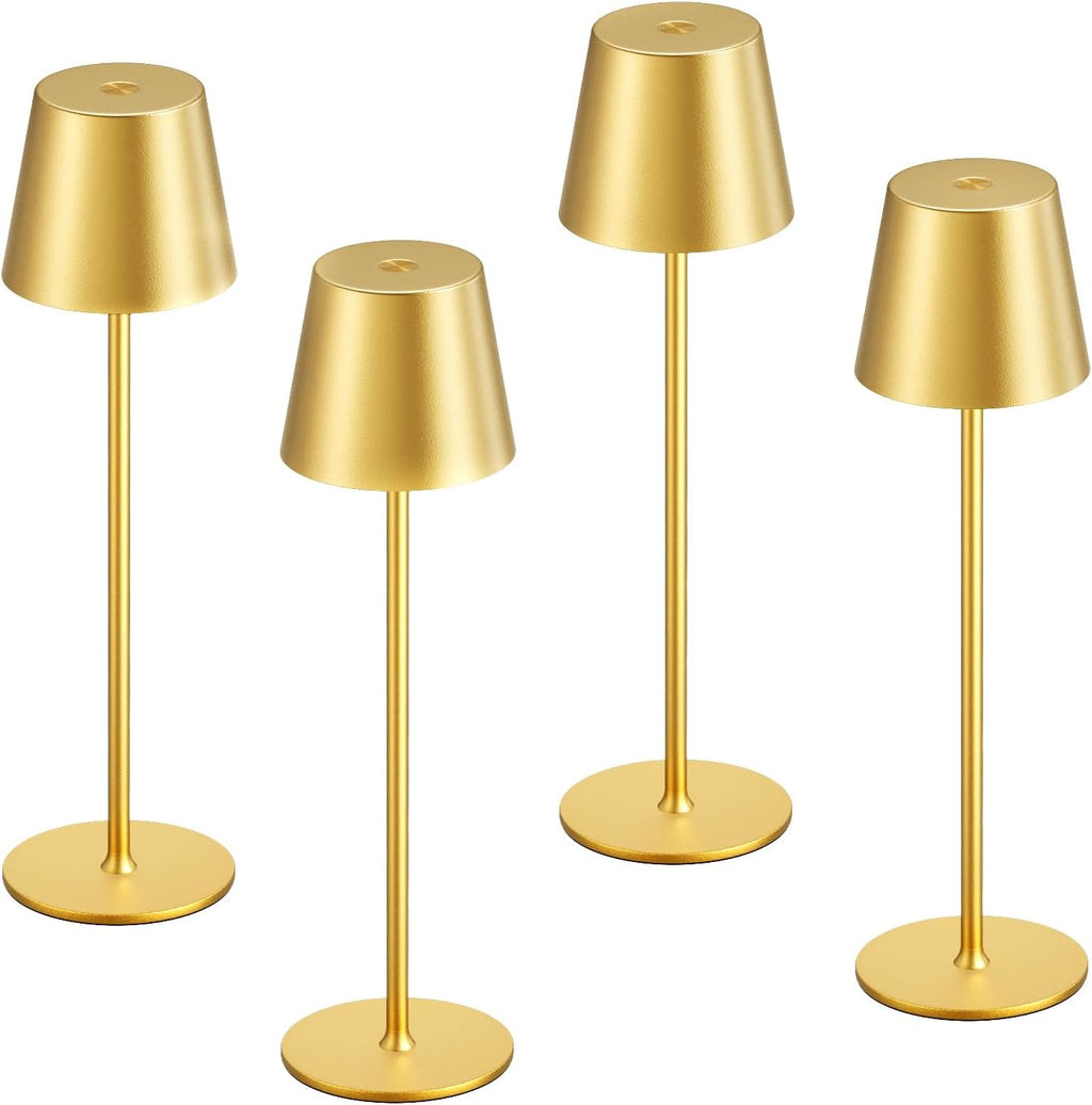 Kakanuo Cordless Table Lamp Rechargeable Gold - KK 4 Pack Battery Operated Lamp for Dining Table, 3 Color Stepless Dimming Wireless Lamp…