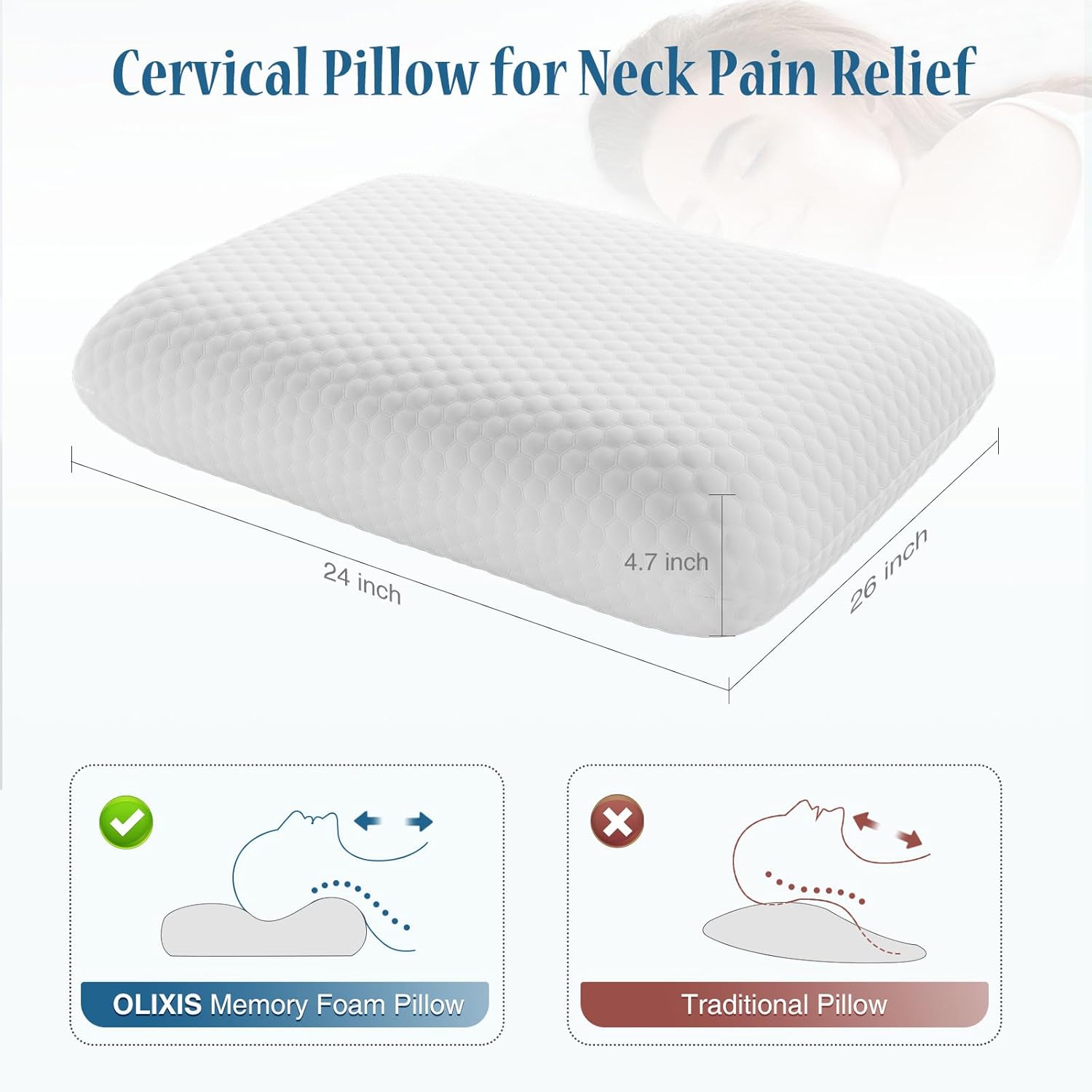 Olixis Memory Foam Pillows for Sleeping 5 Pack Queen Size Bed Pillows for Adults with Removable Washable Cover Breathable Mesh Gel Cooling…