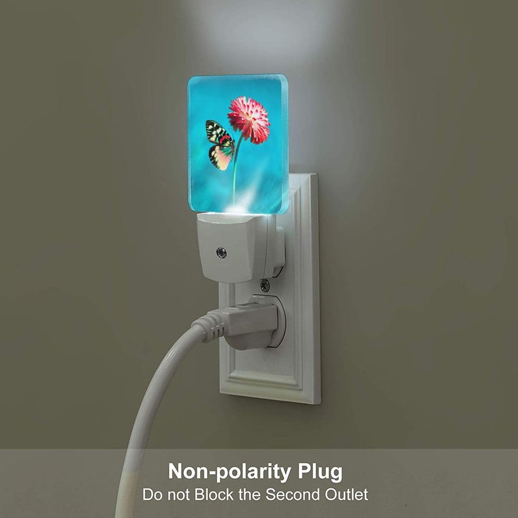 Butterfly Pink Flower Night Light, Plug-in Night Lights with Dusk-to-Dawn Sensor for Stairway, Hallway, Bedroom Sleep Friendly Ideal for…
