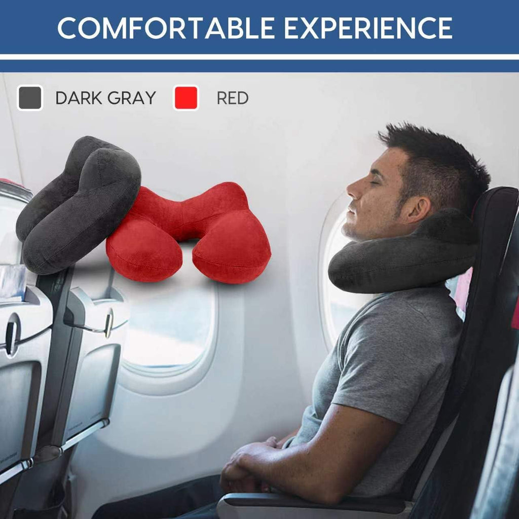 Inflatable Travel Pillow for Airplane Inflatable Neck Pillow for Traveling with Soft Velvet Washable Cover for Sleeping, Airplane, Train…
