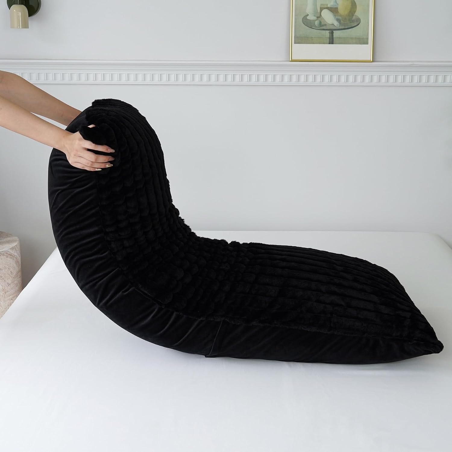 Memfydu Full Body Pillow with Fluffy Stripe Faux Fur Removable Cover, Long Bed Pillow Adult 20x54 Inches for Side Sleeper and Pregnancy, Bl…