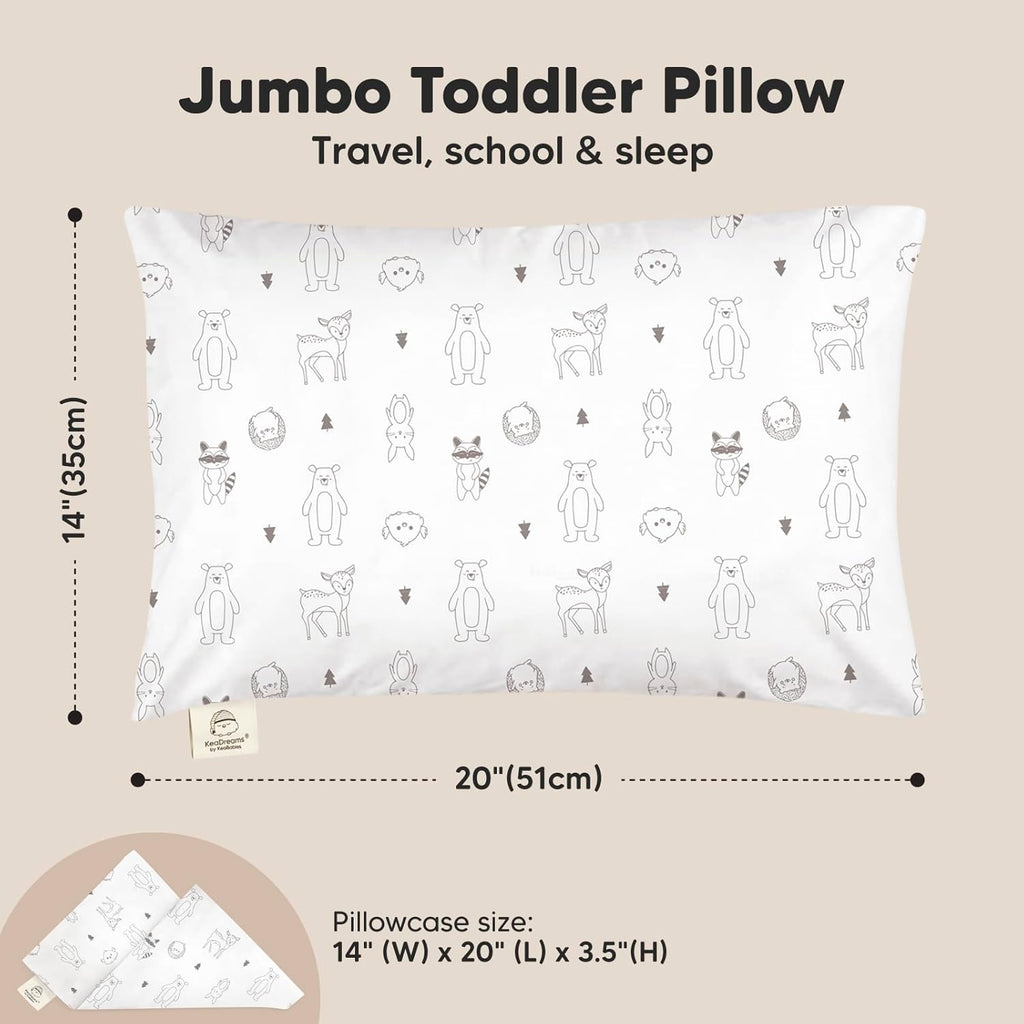KeaBabies Toddler Pillow with Pillowcase, Jumbo 14X20 - Soft Organic Cotton Toddler Pillows for Sleeping - Machine Washable - Perfect for…