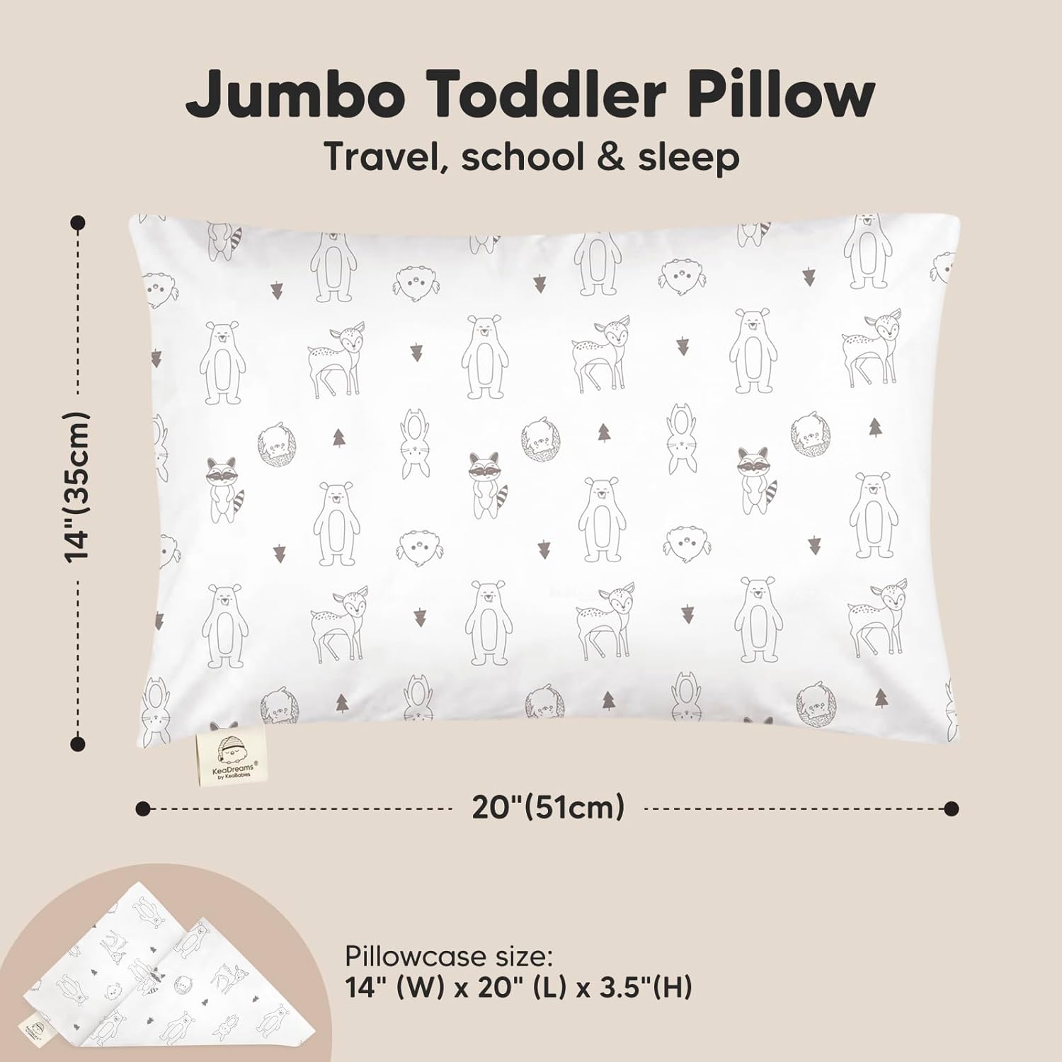 KeaBabies Toddler Pillow with Pillowcase, Jumbo 14X20 - Soft Organic Cotton Toddler Pillows for Sleeping - Machine Washable - Perfect for…