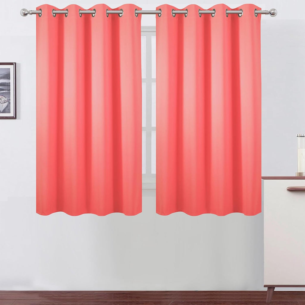Lemomo Blackout Curtains 52 x 45 inch Coral Curtains Set of 2 Panels/Thermal Insulated Room Darkening Bedroom Curtains 45 inch silver