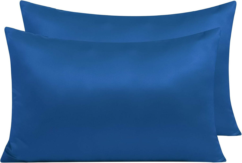 Ntbay Zippered Satin Pillow Cases for Hair and Skin, Luxury Queen Hidden Zipper Pillowcases Set of 2, 20x30 Inches, Royal Blue 30 Inches Bl…