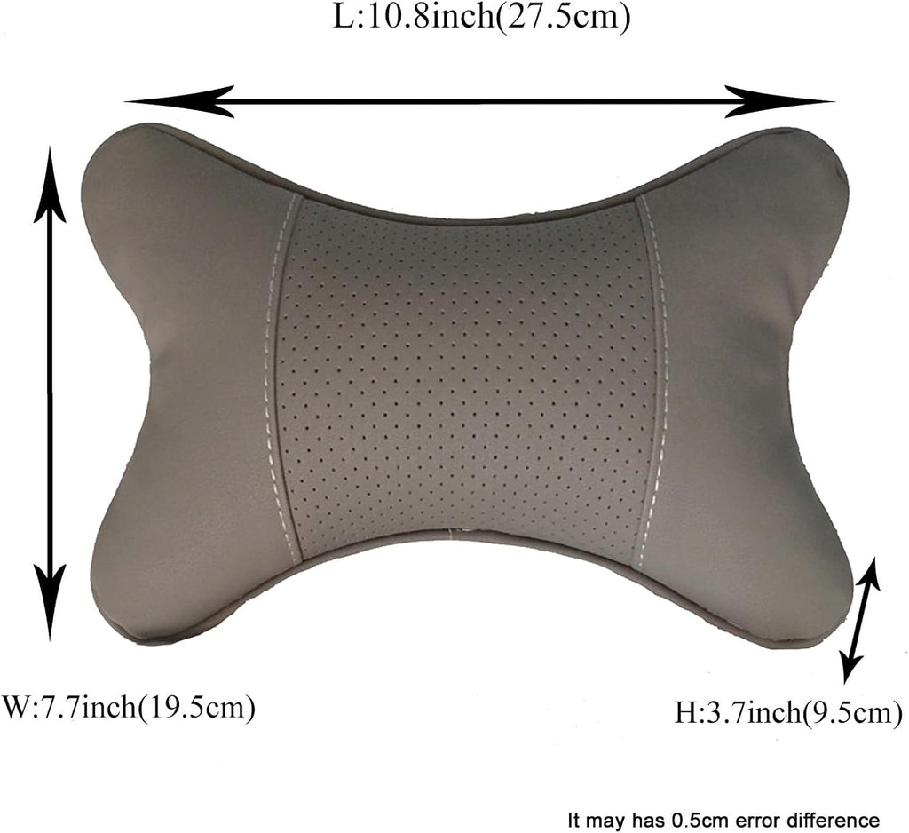 Car Neck Pillows Both Side Pu Leather 2pieces Pack Headrest Fit for Most Cars Filled Fiber Universal Car Pillow (Grey)