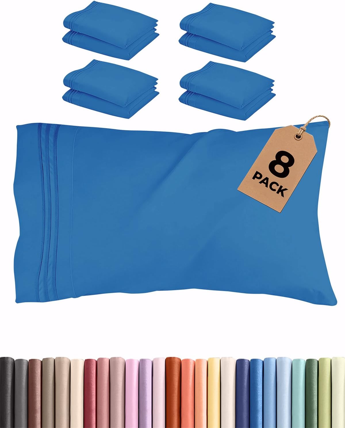 Standard Pillow Cases Set of 8 - Ultra Soft Hotel Quality Pillowcase Covers - Comfy & Wrinkle Free - Shrink & Fade Resistant - Machine…