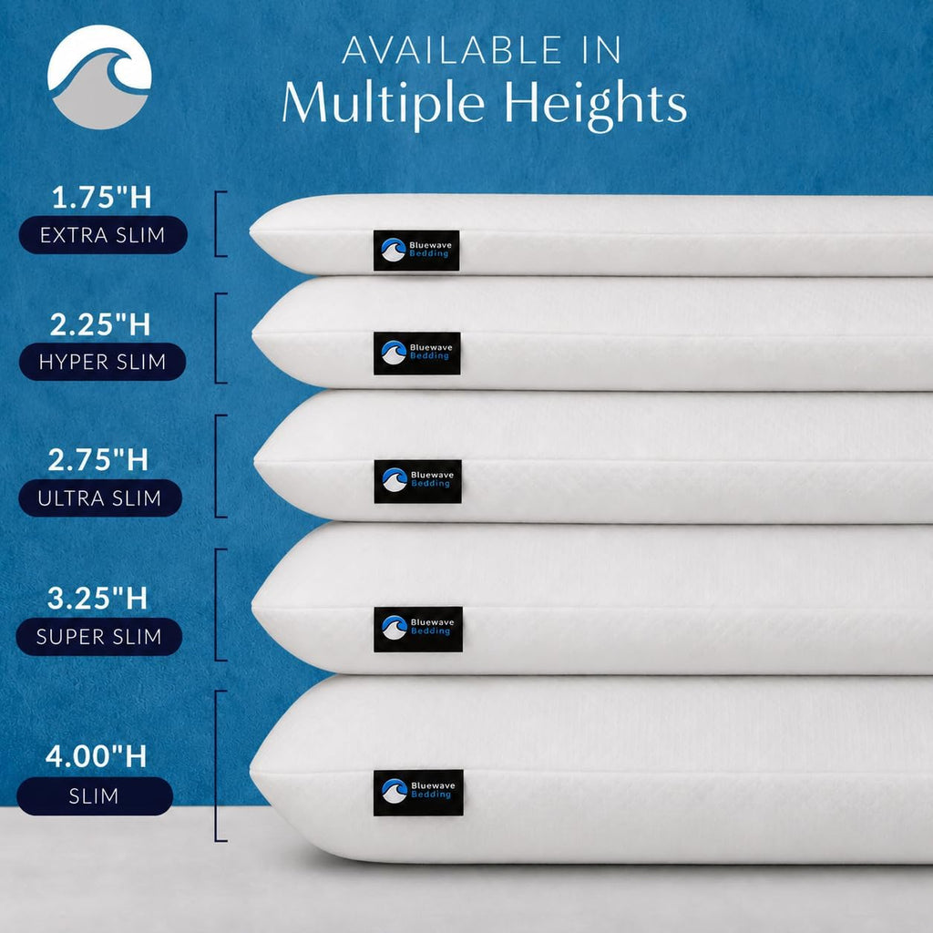 BluewaveBedding Bluewave Bedding Extra Gel Memory Foam Pillow for Stomach and Back Sleepers - Thin, Flat, and Low Profile Design for D…