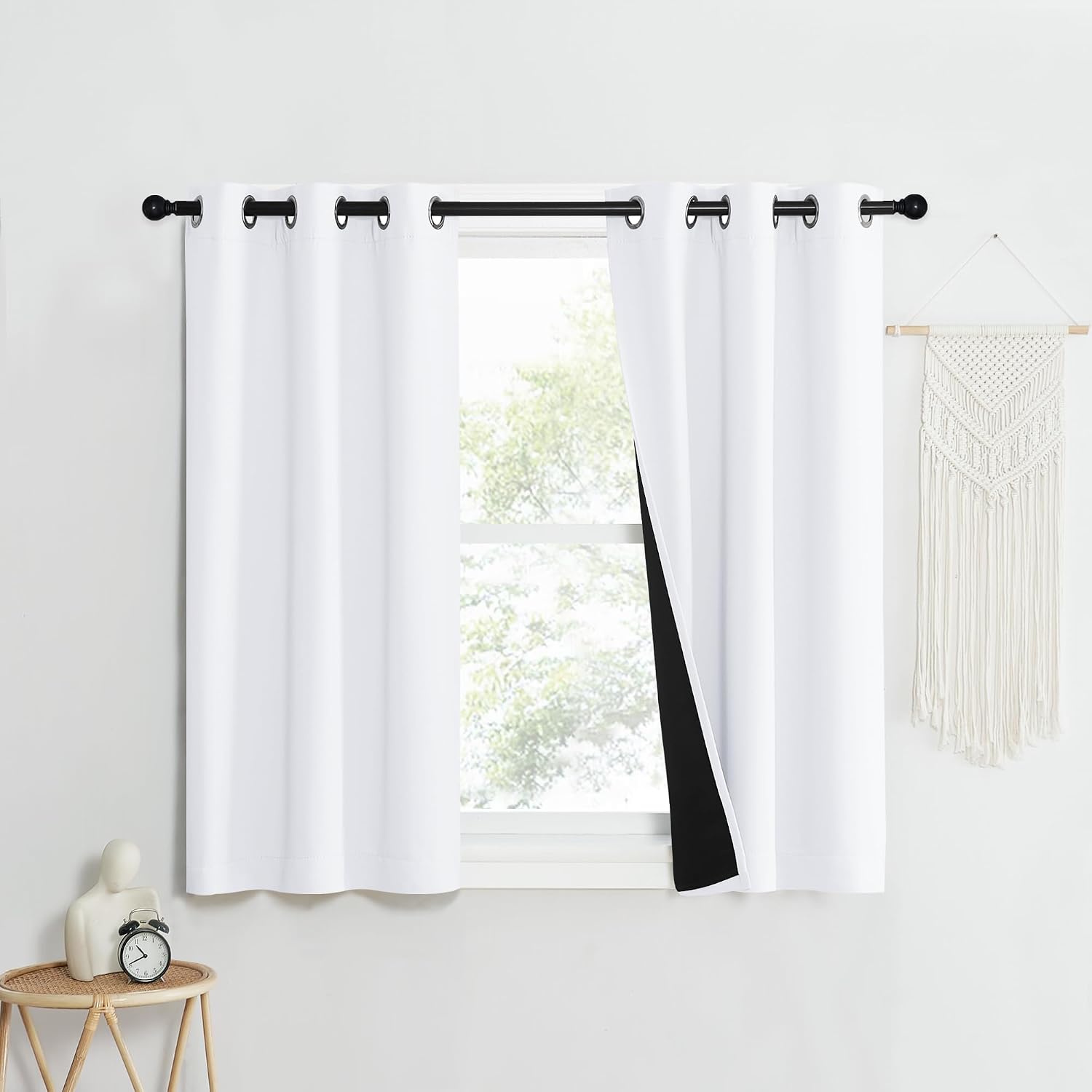 Nicetown Pure White 100% Blackout Lined Curtains, 1 Pair, 37" Width x 50" Length Each Panel, 2 Thick Layers Narrow Wide Window Treatment Pa…