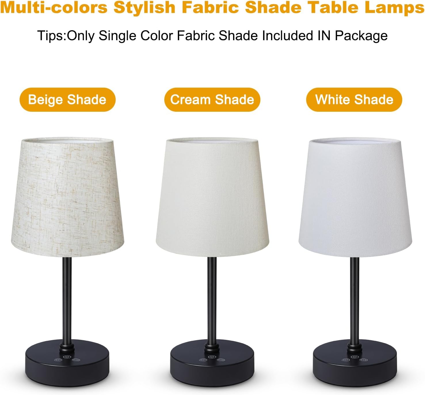 Wowag Cordless Table Lamp,5000mAh Rechargeable Battery Operated Desk Lamp,3Colors & 7 RGB Stepless Dimmable, Portable Small Touch Fabric…