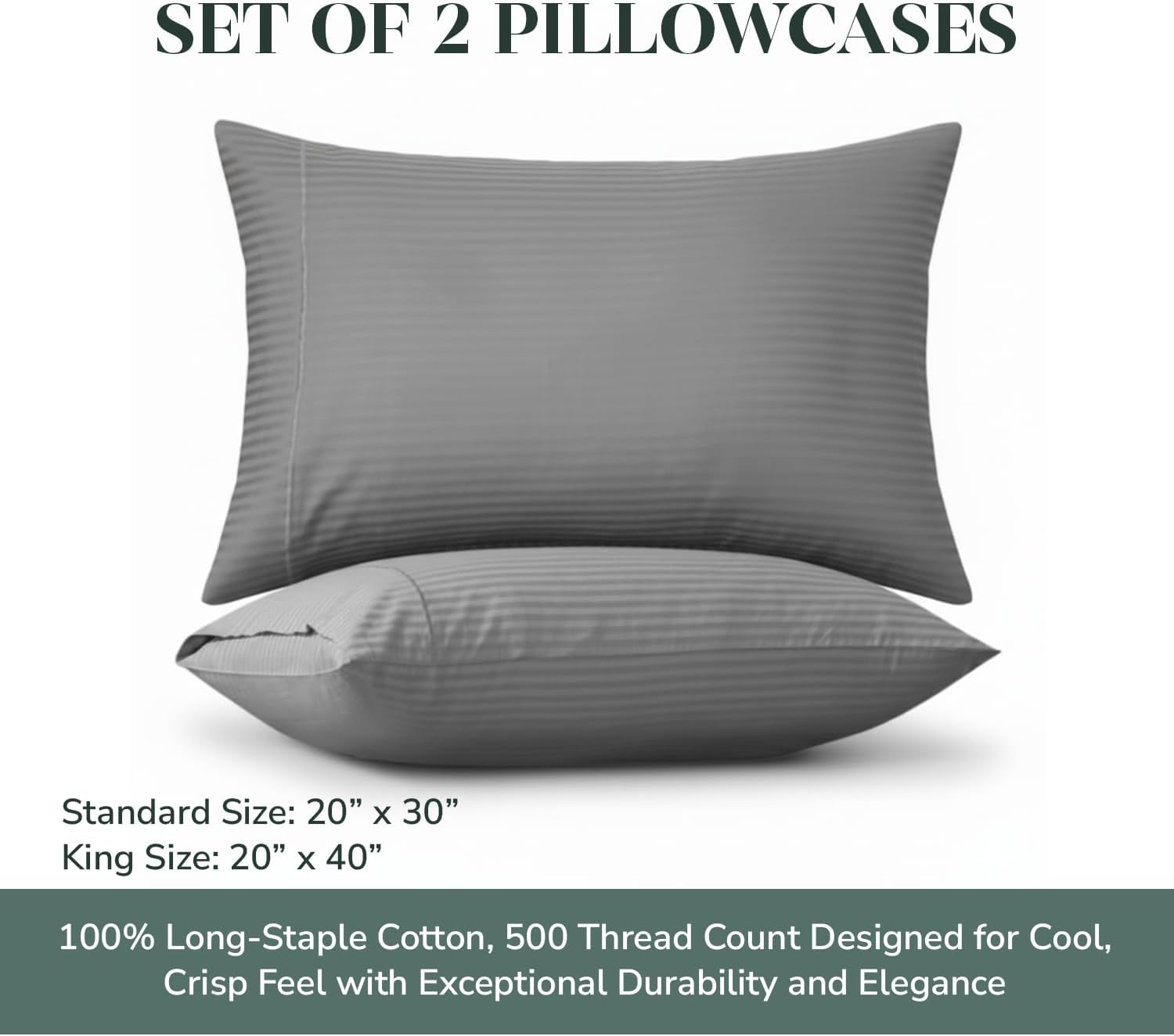 Featherstitchnewyork Feather & Stitch 100% Cotton Standard Pillow Covers Set of 2, 500TC Envelope Closure Pillowcases, Soft Luxury Damask S…