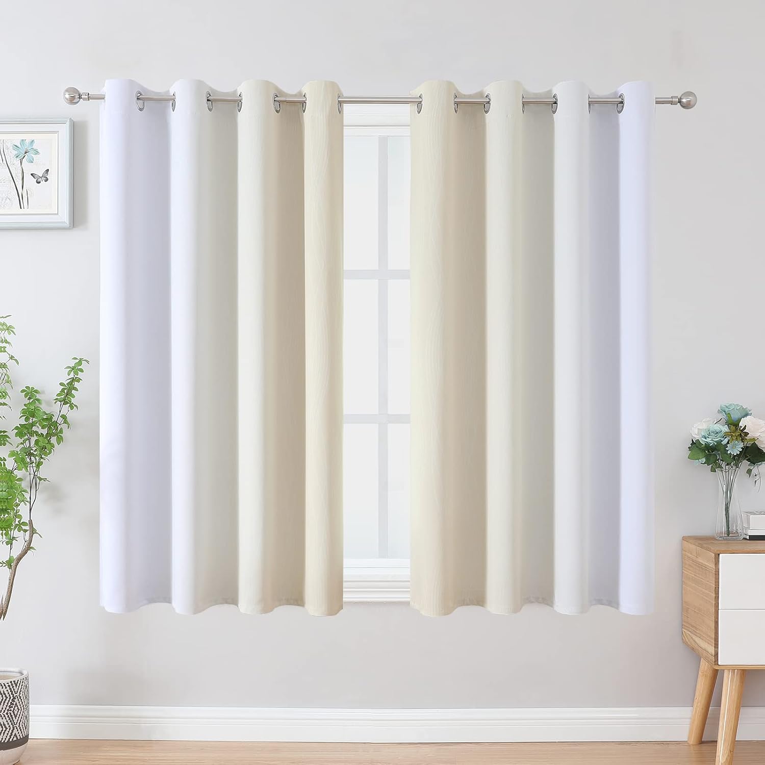 Estelartextiler Estelar Textiler Beige and Grayish White Blackout Curtains & Drapes for Bedroom, Thermal Insulated Ombre Blackout Drapes, F…