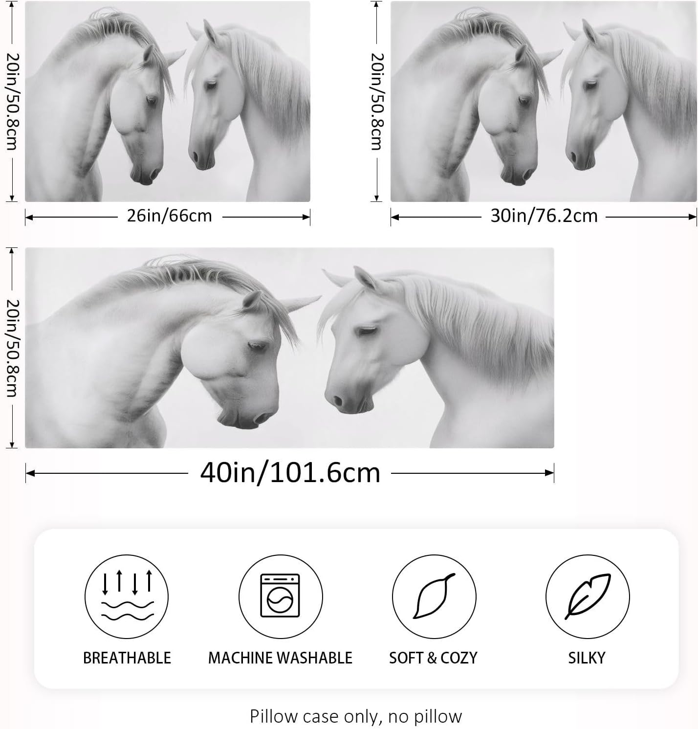 Blueangle Beautiful White Horse Satin Pillowcase for Hair and Skin Silk Pillowcase, King Size(20x40 inches) - Satin Pillow Covers with…
