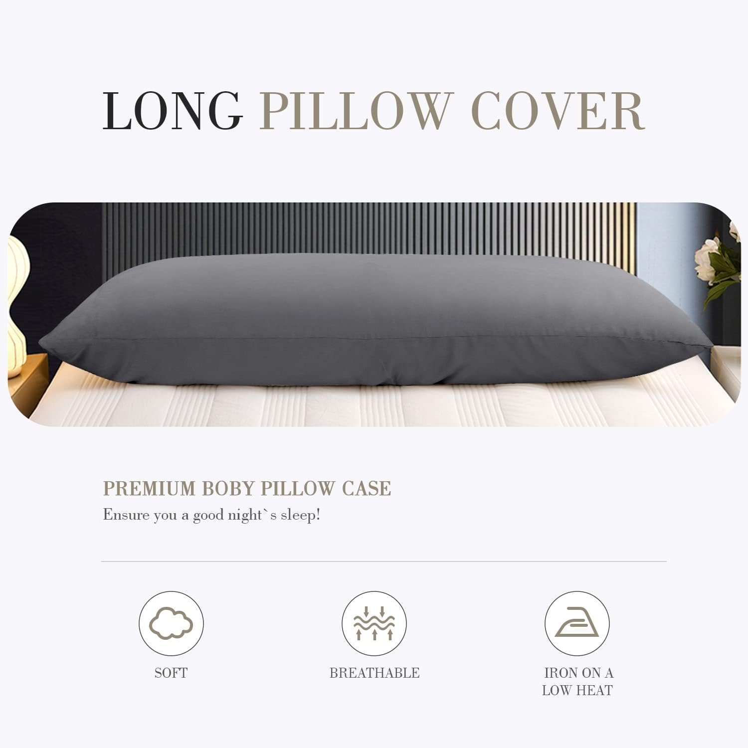 WishSmile Body Cooling Pillowcase Long Pillow Case Breathable Cool Silky Soft Rayon Derived from Bamboo Fabric, Hair and Skin Friendly, Dar…