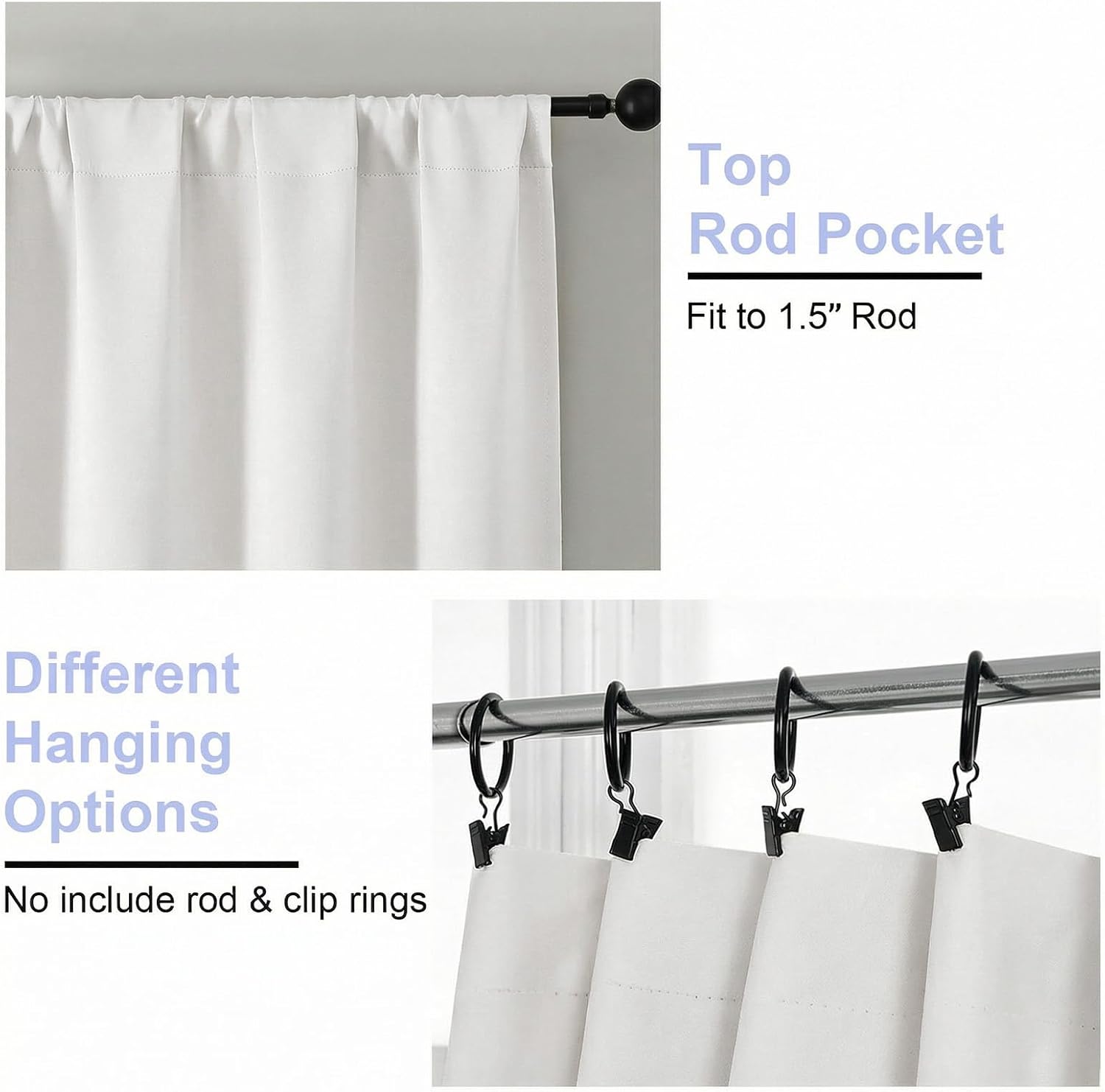 Simplebrand Ava Ivory Light Filtering Curtains for Bedroom 96 Inches Long 2 Panels, Solid Thermal Insulated, Energy Saving Nursery Window T…