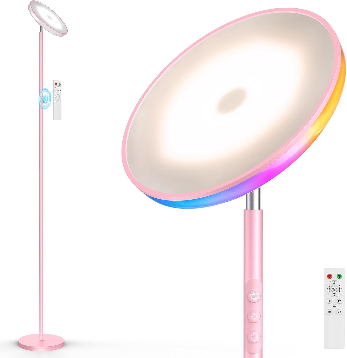 Wowlumenofficial UFO LED Torchiere Floor Lamp with RGB Ambient Light, 42W 3700LM Bright Dimmable Sky Lamp,71in Modern Tall Standing Lamp wi…