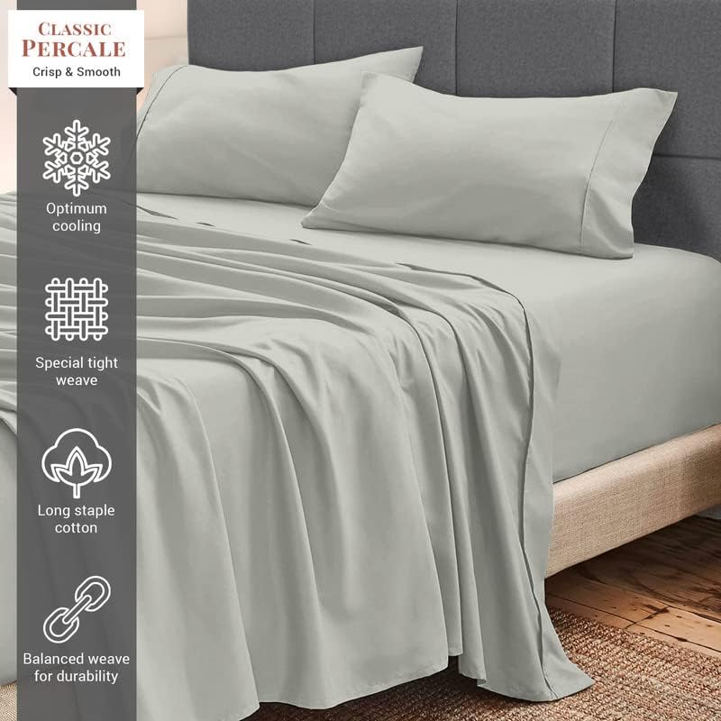 Pizuna 100% Cotton Full Sheets Set - Crisp, Breathable Percale Weave Bed Sheets - Fully Elasticized 15" Deep Pocket Cooling Sheet - Long St…