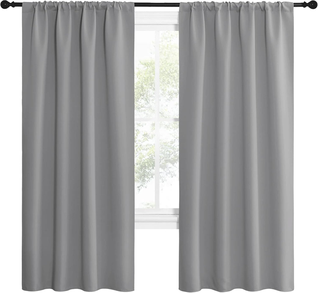 NICETOWN Silver Grey Blackout Curtains for Living Room - Triple Weave Home Decoration Thermal Insulated Solid Rod Pocket Blackout Drapes…