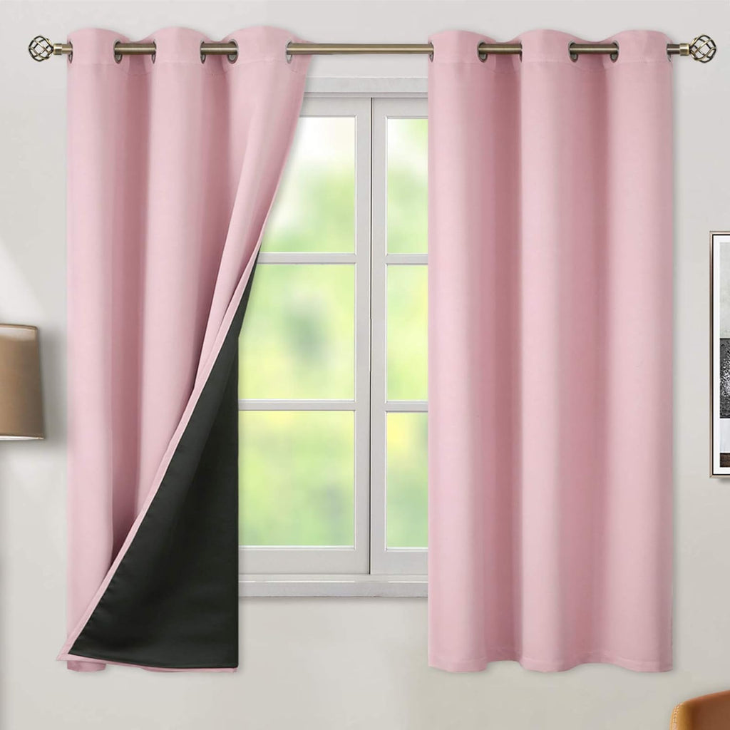 BGment Baby Pink 100% Blackout Curtains for Nursery Bedroom 63 Inch Length 2 Panels, Thermal Insulated Full Light Blocking Grommet Noise Ca…