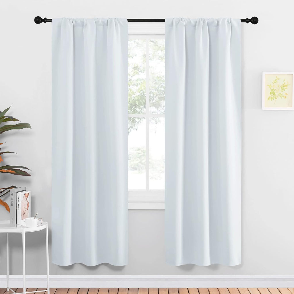 NICETOWN Greyish White Window Curtain Panels - Thermal Insulated Rod Pocket Room Darkening Curtain Sets for Bedroom (Greyish White, 2…