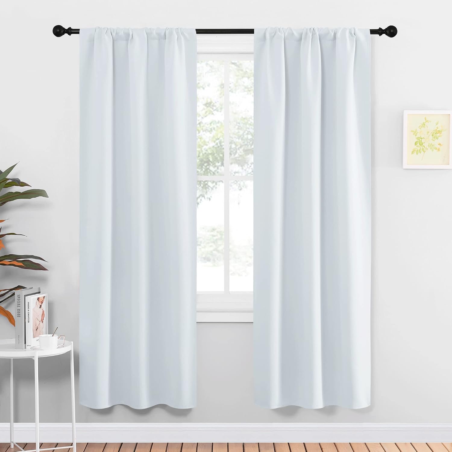 NICETOWN Greyish White Window Curtain Panels - Thermal Insulated Rod Pocket Room Darkening Curtain Sets for Bedroom (Greyish White, 2…