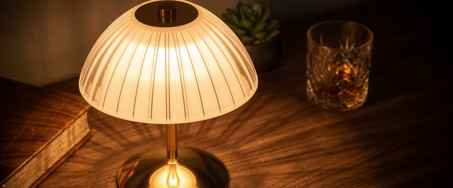 Rosex Rechargeable Cordless Table Lamp, Modern LED Touch Dimmable Desk Lamp with Pleated Shade, Metal Portable Bedside Lamp for Bedroom…