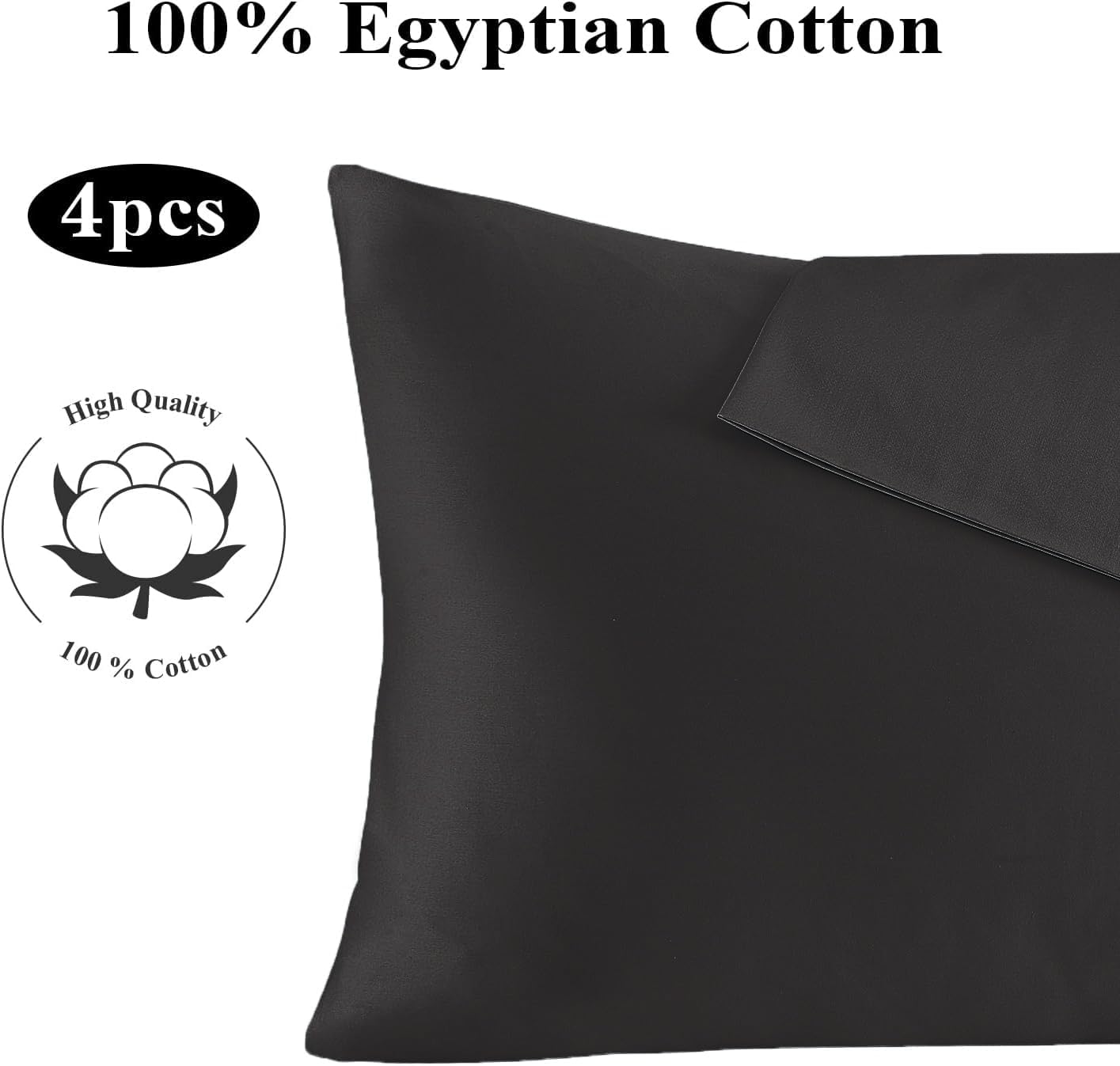 ShunjieHome 100% Egyptian Cotton Standard Pillow Protectors Set of 4, 400 Thread Count Sateen Weave Cooling Pillowcase, easy maintenance…