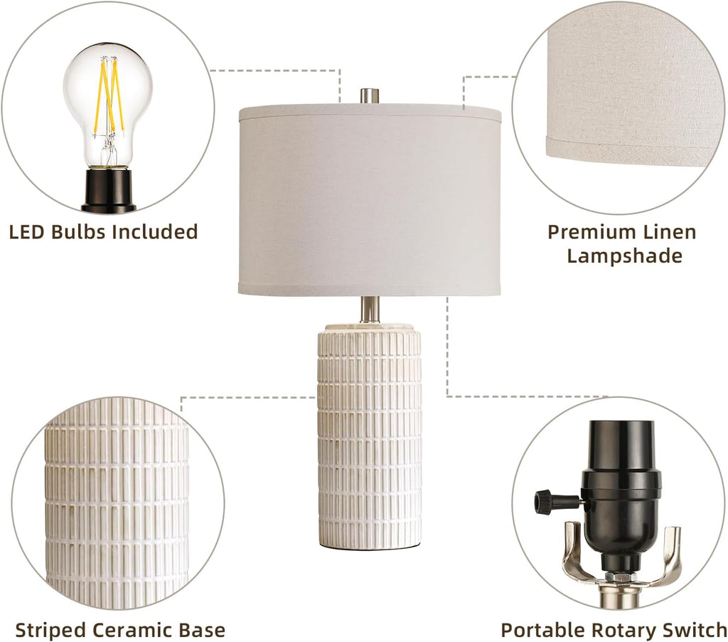 AIEAMPDO 23'' Set of 2 Modern Ceramic Table Lamps for Living Room Bedroom, Nightstand Farmhouse Beige White Desk Lamp for Bedside End…