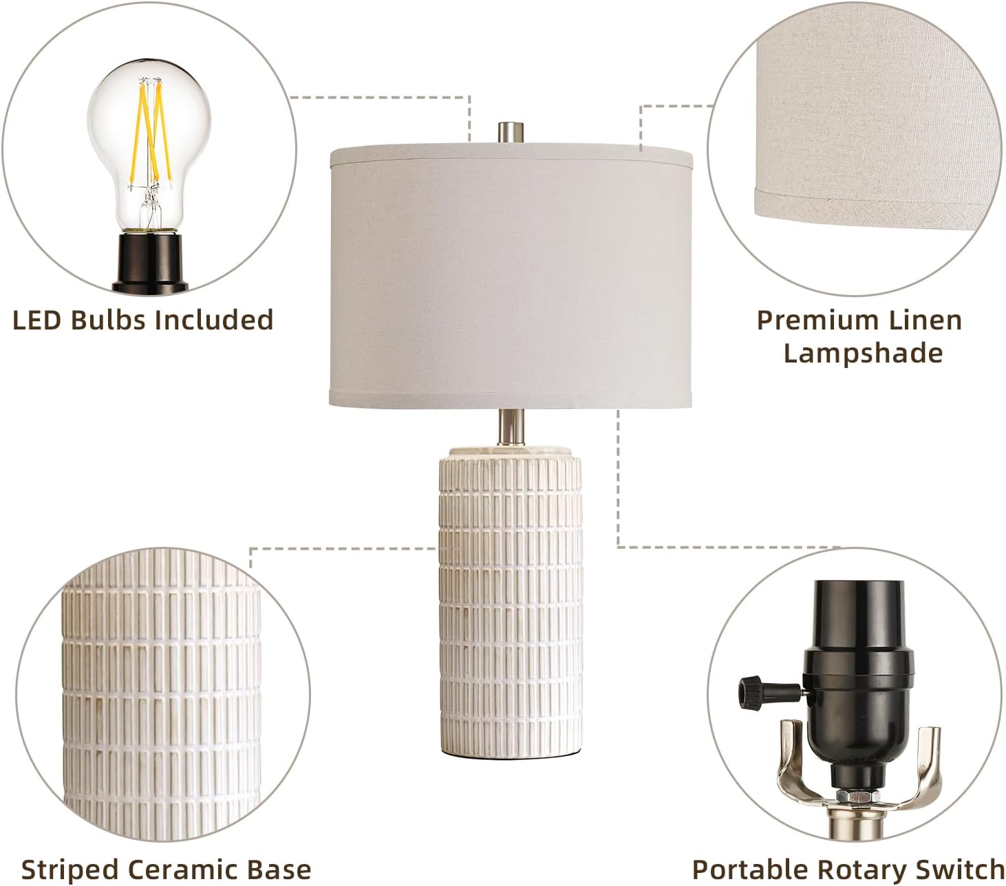 AIEAMPDO 23'' Set of 2 Modern Ceramic Table Lamps for Living Room Bedroom, Nightstand Farmhouse Beige White Desk Lamp for Bedside End…