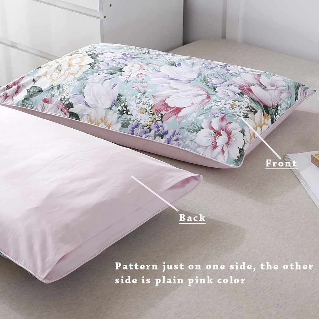 Winlife 100% Cotton Pillowcases Queen Size Garden Floral Printed Pillow Cases Set of 2 Soft and Breathable Cooling Pillow Case (Queen 20x30…
